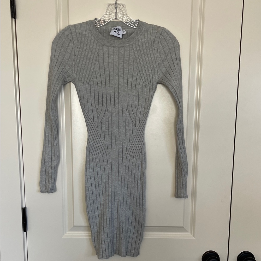 Princess Polly Gray Ribbed Long Sleeve Dress